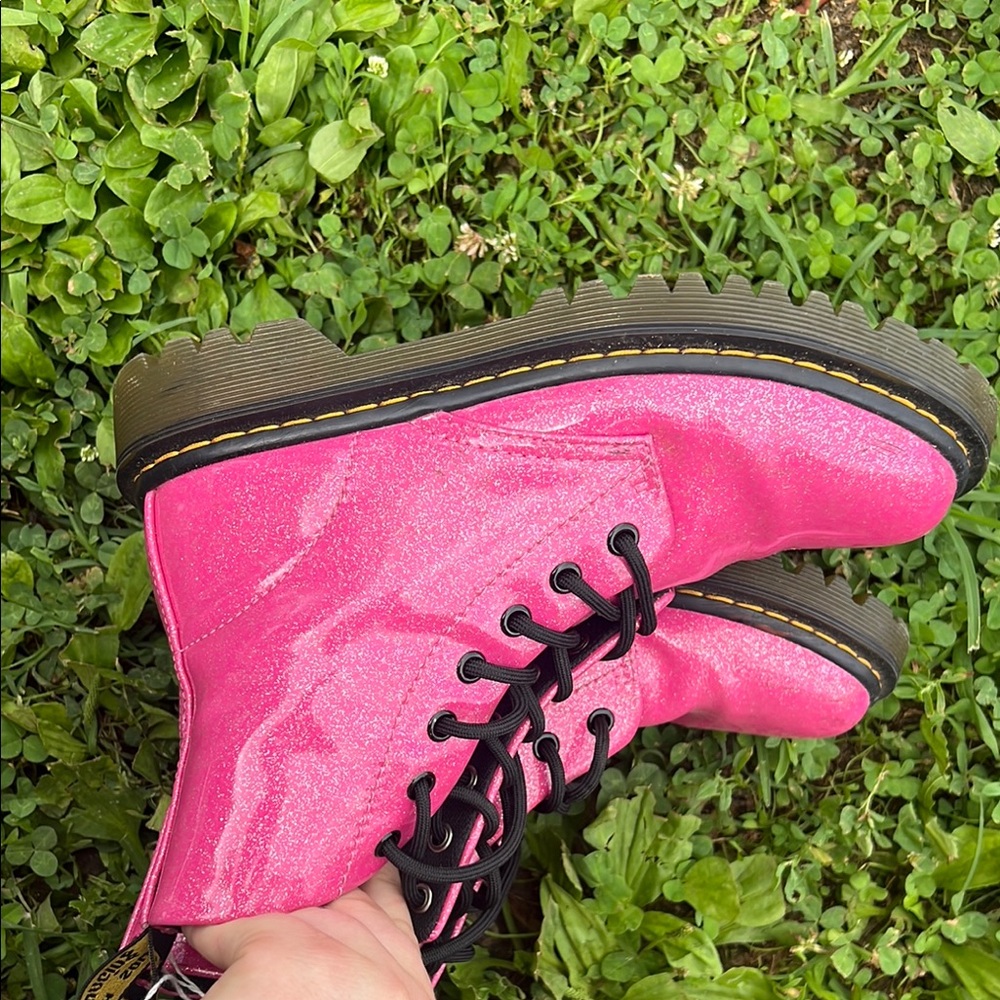 Dr. Martens Shimmering Pink Combat Boots - Picture 2 of 4